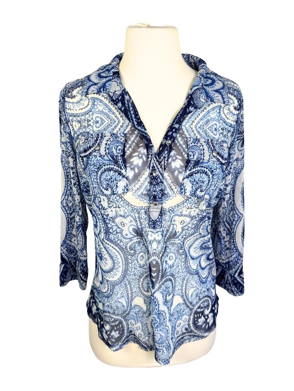 INC International Concepts Paisley Mesh Blouse Medium